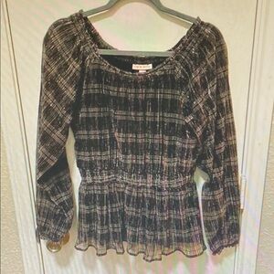 Knox Rose Black and White Plaid Blouse